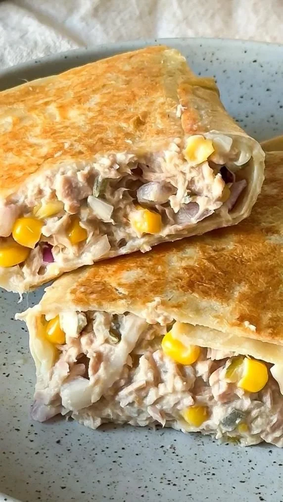 Delicious Tuna Melt Wrap with creamy tuna, melted cheese, and fresh veggies