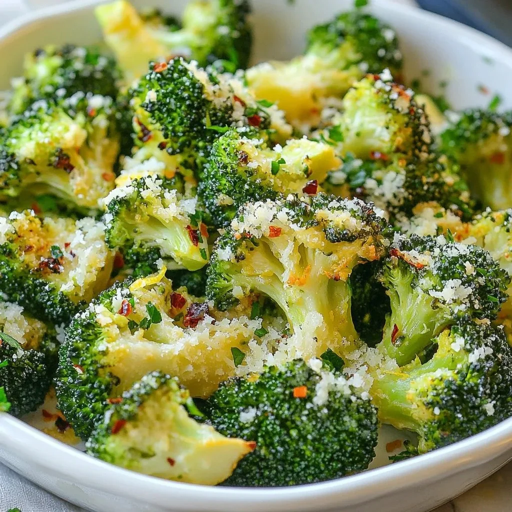 Zesty Lemon Garlic Roasted Broccoli on a serving platter