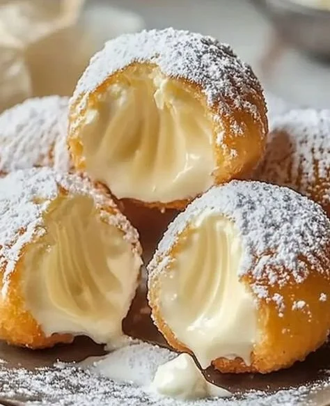 Delicious Italian Cream Bombs filled with rich cream and dusted with sugar