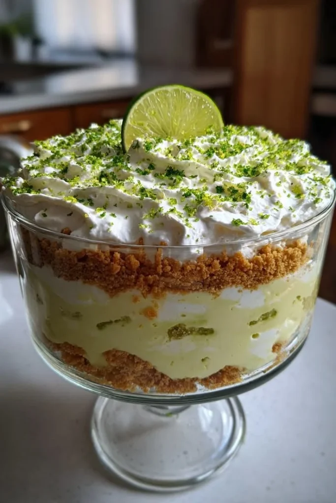 3-layer key lime pie trifle with fresh lime and whipped cream
