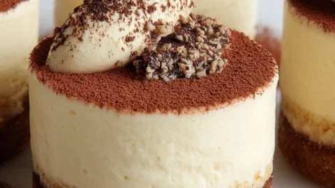 Delicious mini tiramisu cheesecake with coffee and cocoa layers